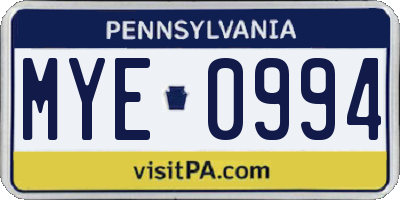 PA license plate MYE0994