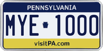 PA license plate MYE1000