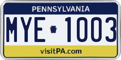 PA license plate MYE1003