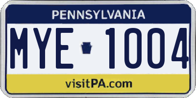 PA license plate MYE1004