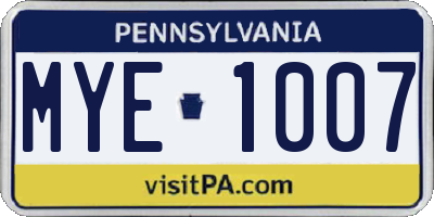 PA license plate MYE1007