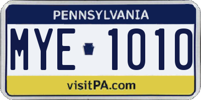 PA license plate MYE1010