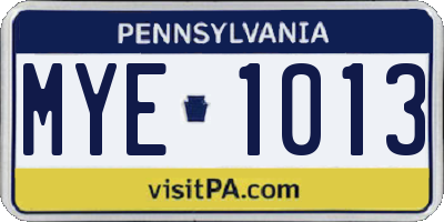 PA license plate MYE1013