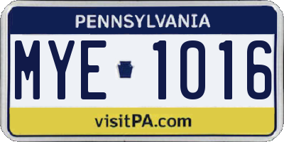 PA license plate MYE1016