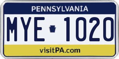 PA license plate MYE1020