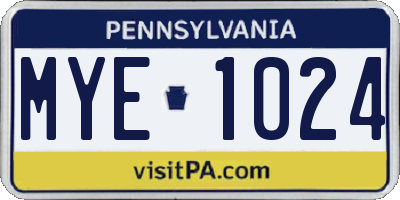 PA license plate MYE1024
