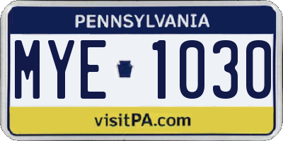 PA license plate MYE1030