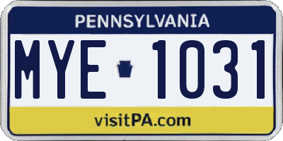 PA license plate MYE1031