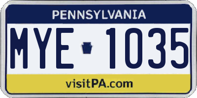 PA license plate MYE1035