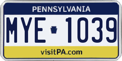 PA license plate MYE1039