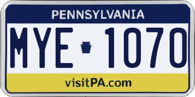 PA license plate MYE1070