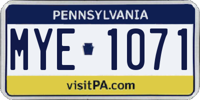 PA license plate MYE1071