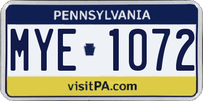 PA license plate MYE1072