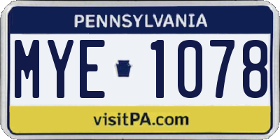 PA license plate MYE1078
