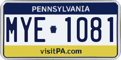 PA license plate MYE1081