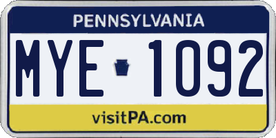 PA license plate MYE1092