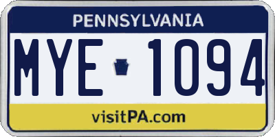 PA license plate MYE1094