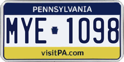 PA license plate MYE1098