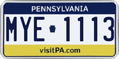 PA license plate MYE1113