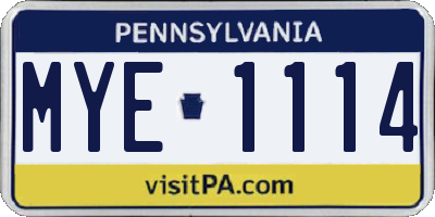 PA license plate MYE1114