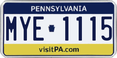 PA license plate MYE1115