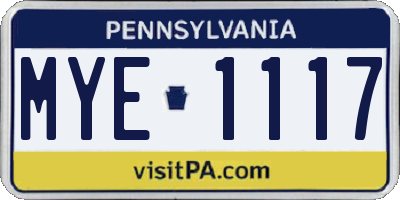 PA license plate MYE1117