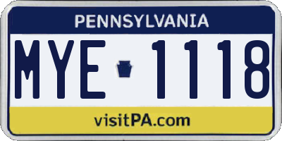 PA license plate MYE1118