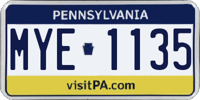 PA license plate MYE1135