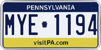 PA license plate MYE1194