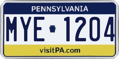 PA license plate MYE1204