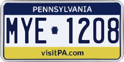 PA license plate MYE1208