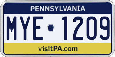 PA license plate MYE1209