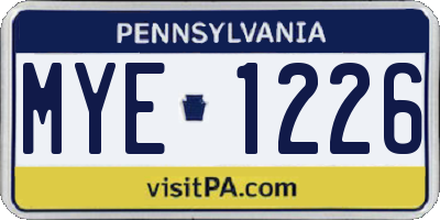 PA license plate MYE1226