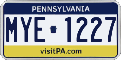 PA license plate MYE1227