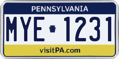 PA license plate MYE1231