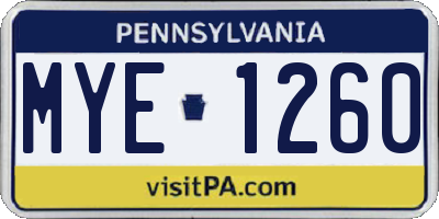 PA license plate MYE1260