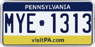 PA license plate MYE1313