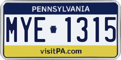 PA license plate MYE1315