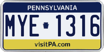 PA license plate MYE1316