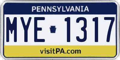 PA license plate MYE1317