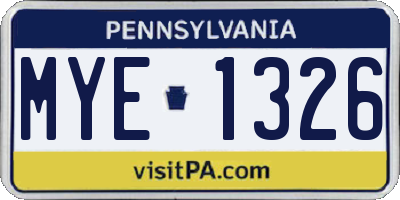 PA license plate MYE1326