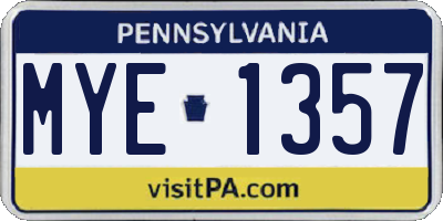 PA license plate MYE1357