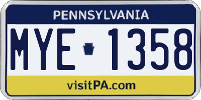 PA license plate MYE1358
