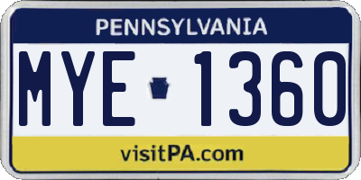 PA license plate MYE1360