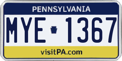 PA license plate MYE1367