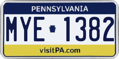 PA license plate MYE1382