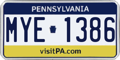 PA license plate MYE1386