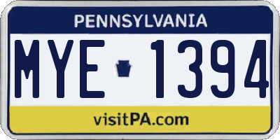 PA license plate MYE1394