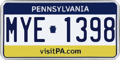 PA license plate MYE1398