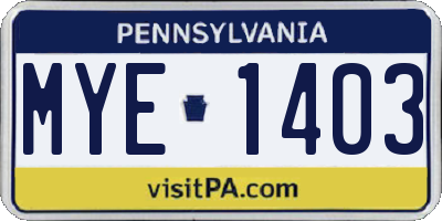 PA license plate MYE1403